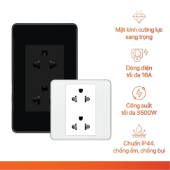 Ổ CẮM MẶT KÍNH CHỮ NHẬT TRẮNG ĐEN ÂM TƯỜNG